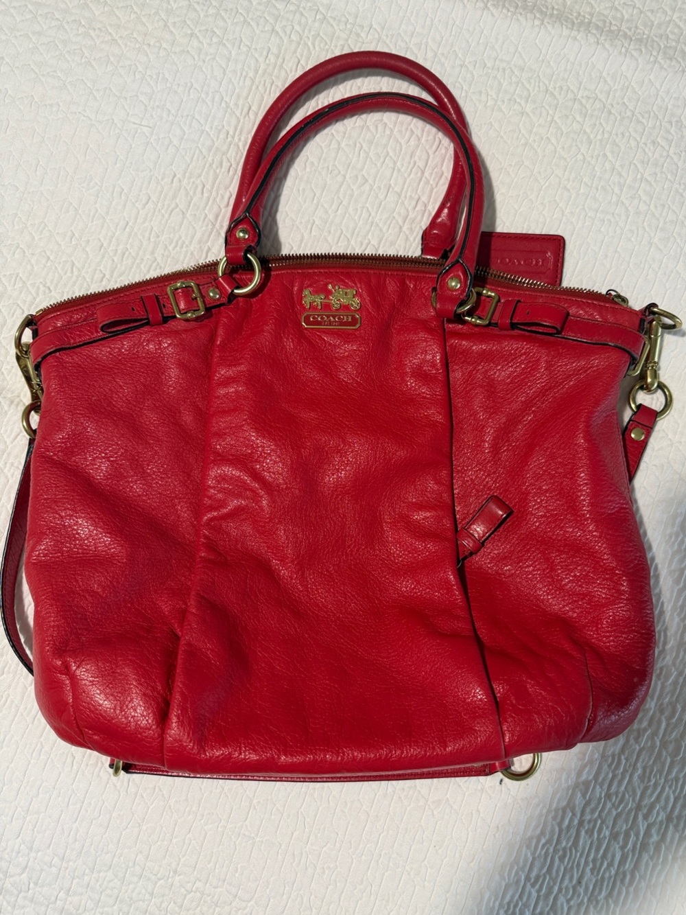 Coach Red Leather Tote with Gold Hardware